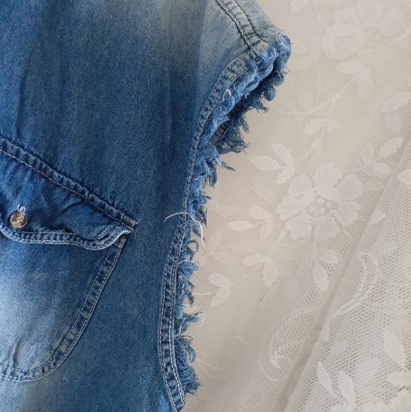 Biker wear 2X plus tank top denim look front pockets graphics on back - Picture 3 of 6